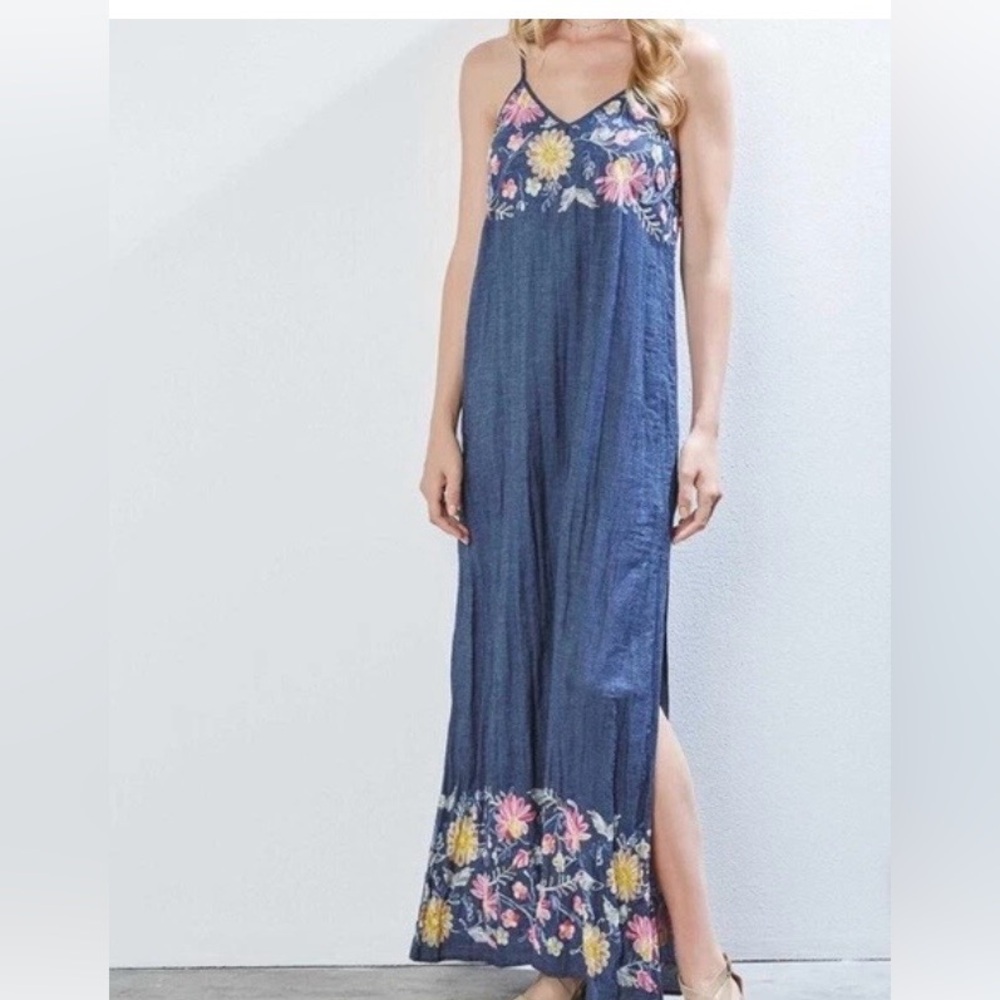 Karen Kane Women's Maxi Embroidery Soft Jean Dress size Medium